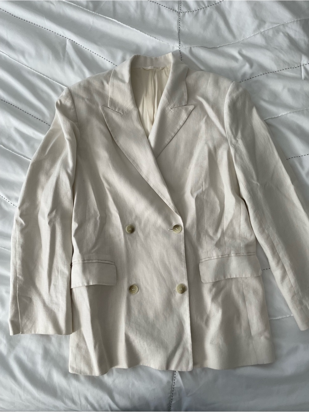 & Other Stories Linen Double-Breasted Blazer in Cream